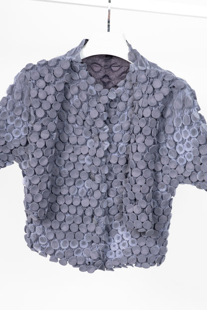 Issey Miyake Archival Purple Organza Cropped Popcorn Jacket with Attached Scarf
