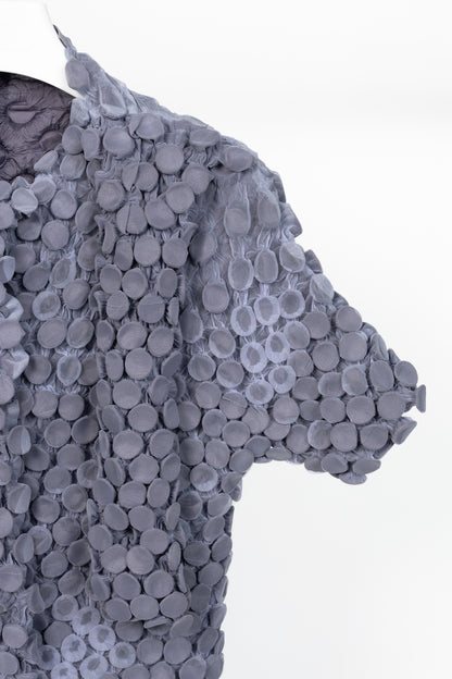 Issey Miyake Archival Purple Organza Cropped Popcorn Jacket with Attached Scarf