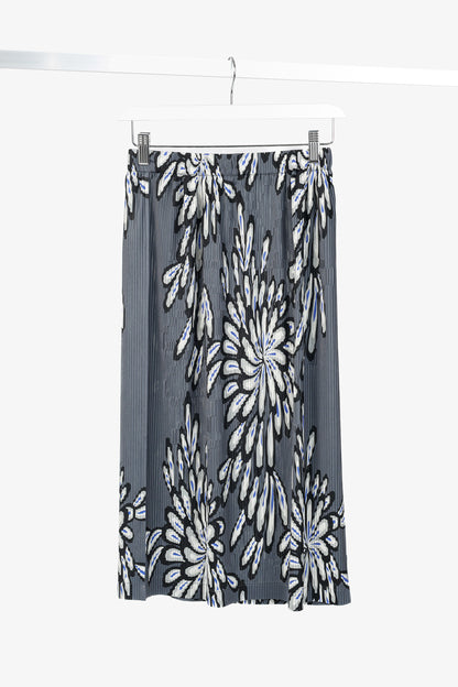 Issey Miyake Grey Pleated Floral-Print Skirt