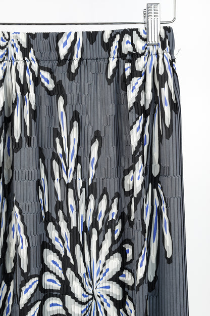 Issey Miyake Grey Pleated Floral-Print Skirt