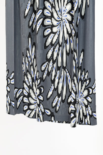 Issey Miyake Grey Pleated Floral-Print Skirt