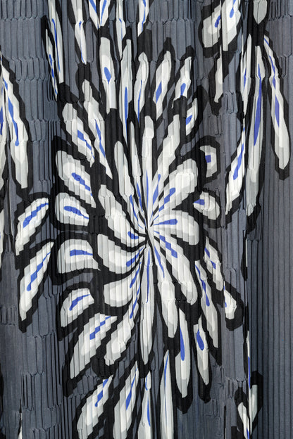 Issey Miyake Grey Pleated Floral-Print Skirt