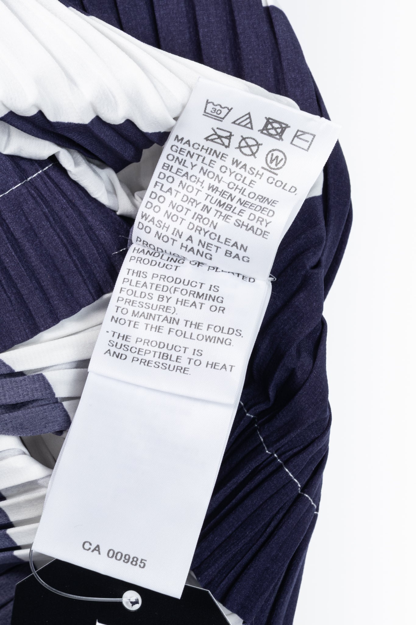 Issey Miyake AW/20 Navy & White Accordion Pleated Geometric-Print Maxi Dress