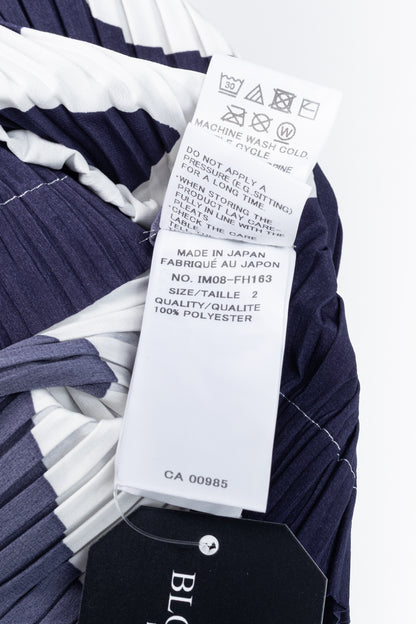 Issey Miyake AW/20 Navy & White Accordion Pleated Geometric-Print Maxi Dress