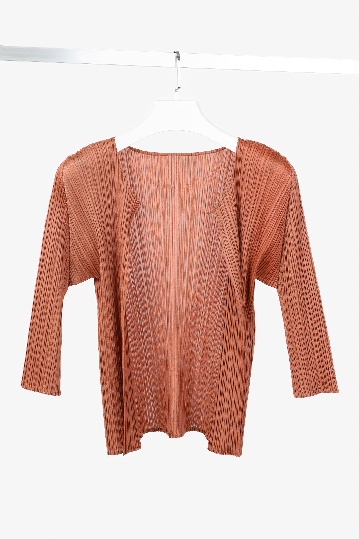 Pleats Please Issey Miyake Terracotta Open-Front Cardigan