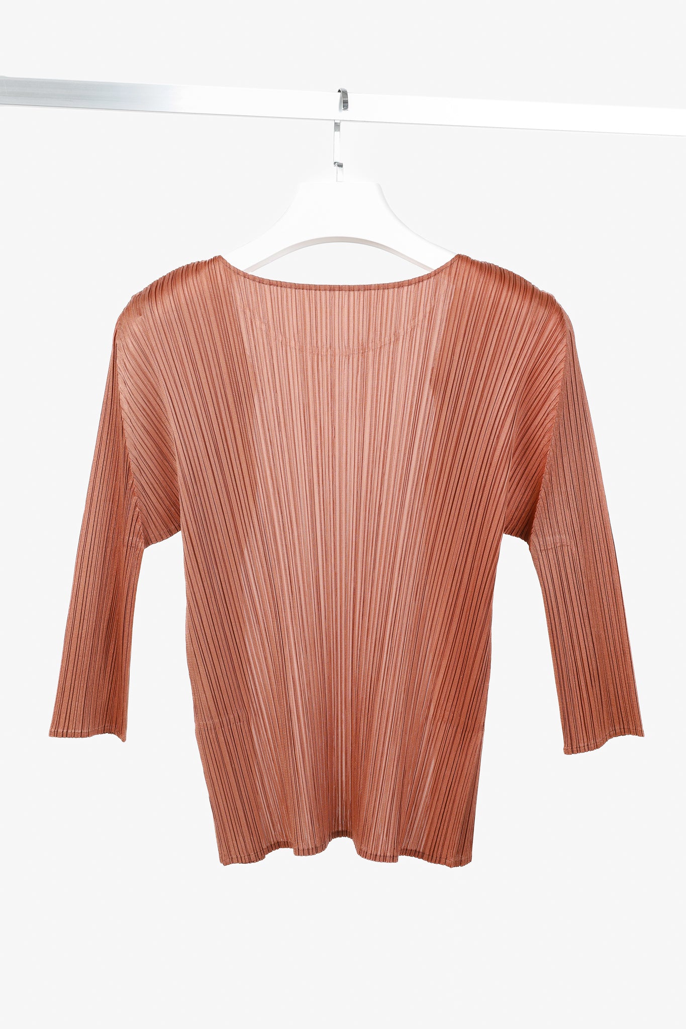 Pleats Please Issey Miyake Terracotta Open-Front Cardigan
