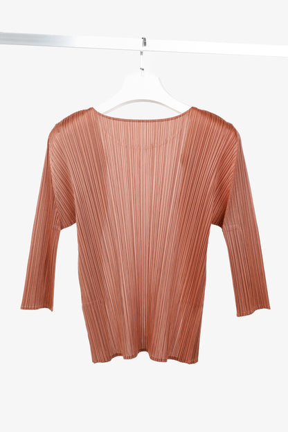 Pleats Please Issey Miyake Terracotta Open-Front Cardigan