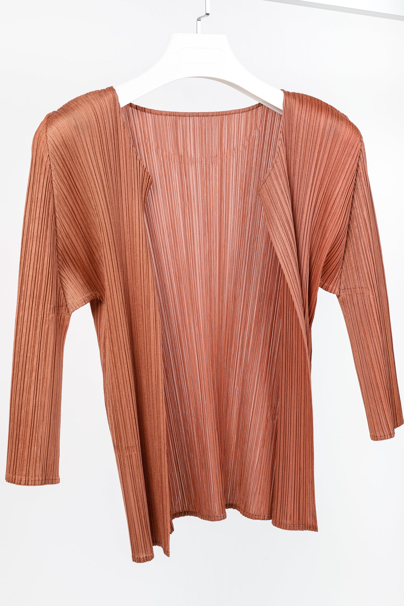 Pleats Please Issey Miyake Terracotta Open-Front Cardigan