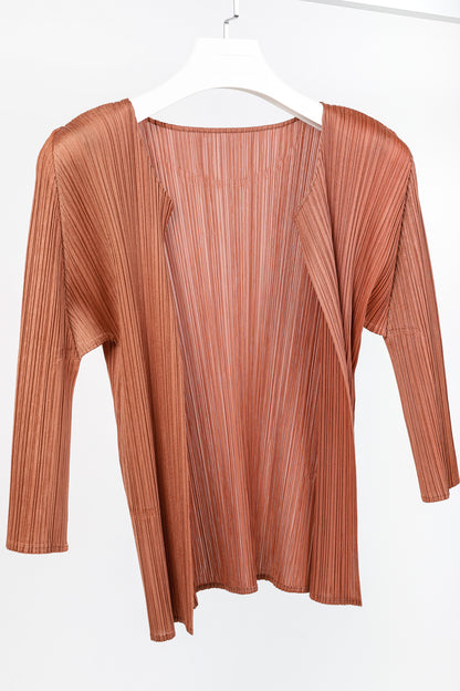 Pleats Please Issey Miyake Terracotta Open-Front Cardigan