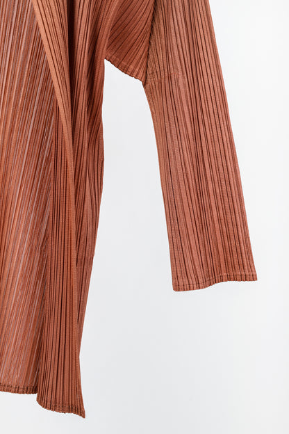 Pleats Please Issey Miyake Terracotta Open-Front Cardigan