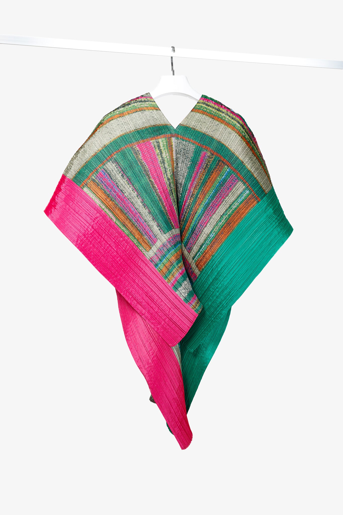 Issey Miyake Pleats Please Green & Pink Abstract-Print Shawl