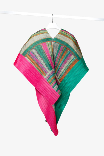 Issey Miyake Pleats Please Green & Pink Abstract-Print Shawl