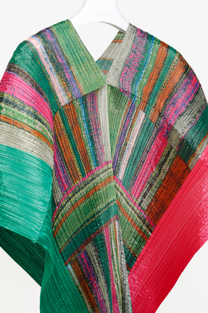 Issey Miyake Pleats Please Green & Pink Abstract-Print Shawl