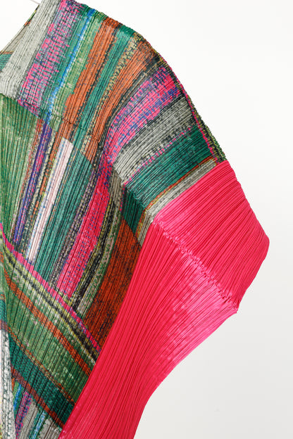 Issey Miyake Pleats Please Green & Pink Abstract-Print Shawl