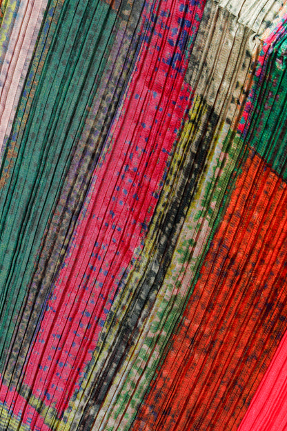 Issey Miyake Pleats Please Green & Pink Abstract-Print Shawl