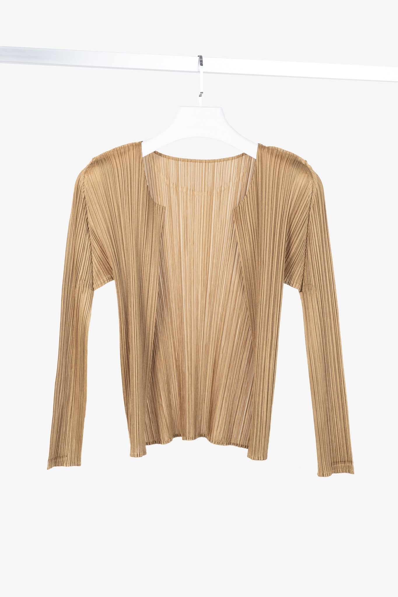 Pleats Please Issey Miyake Gold Open-Front Cardigan