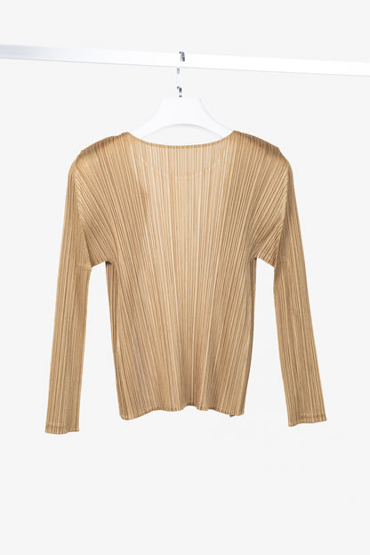 Pleats Please Issey Miyake Gold Open-Front Cardigan