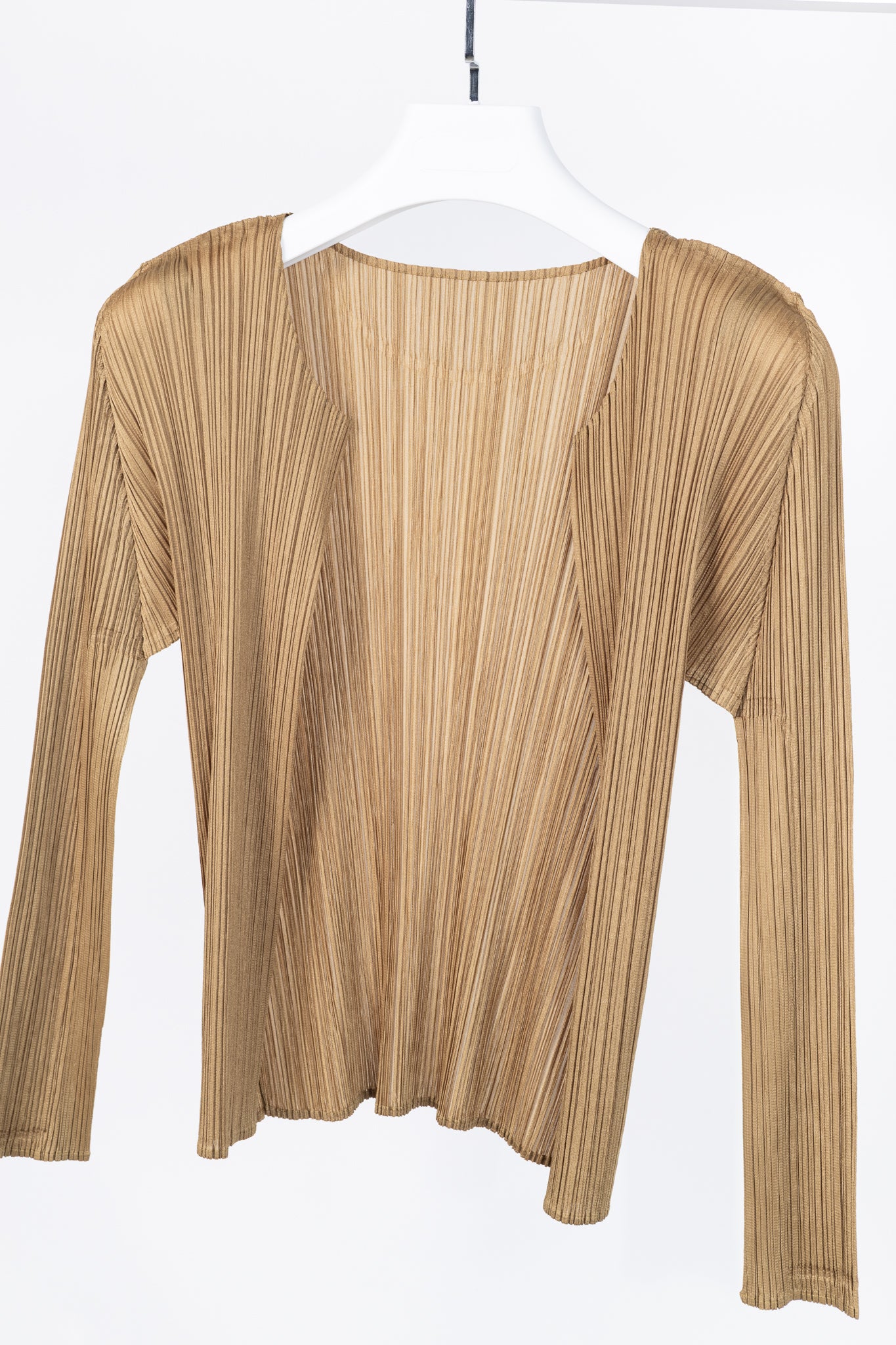Pleats Please Issey Miyake Gold Open-Front Cardigan