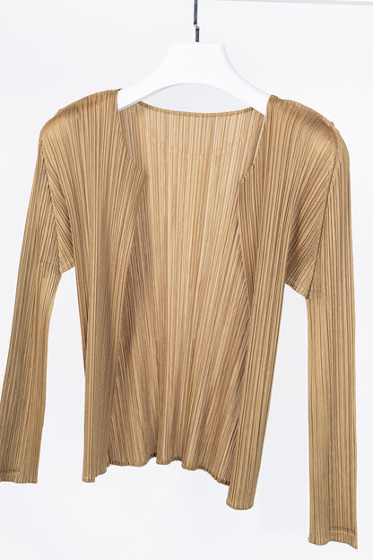 Pleats Please Issey Miyake Gold Open-Front Cardigan