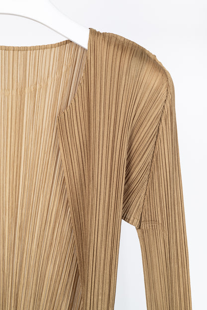 Pleats Please Issey Miyake Gold Open-Front Cardigan