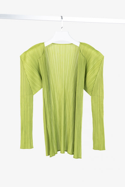 Pleats Please Issey Miyake Lime-Green Open-Front Cardigan