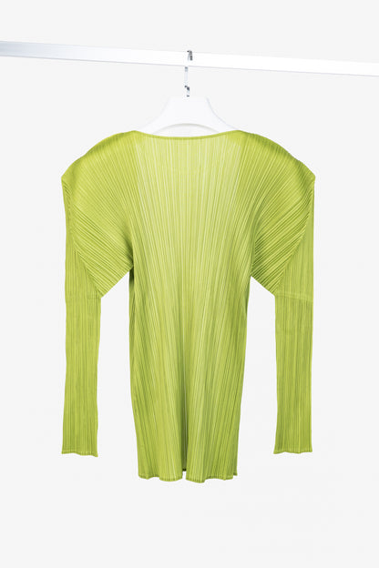 Pleats Please Issey Miyake Lime-Green Open-Front Cardigan