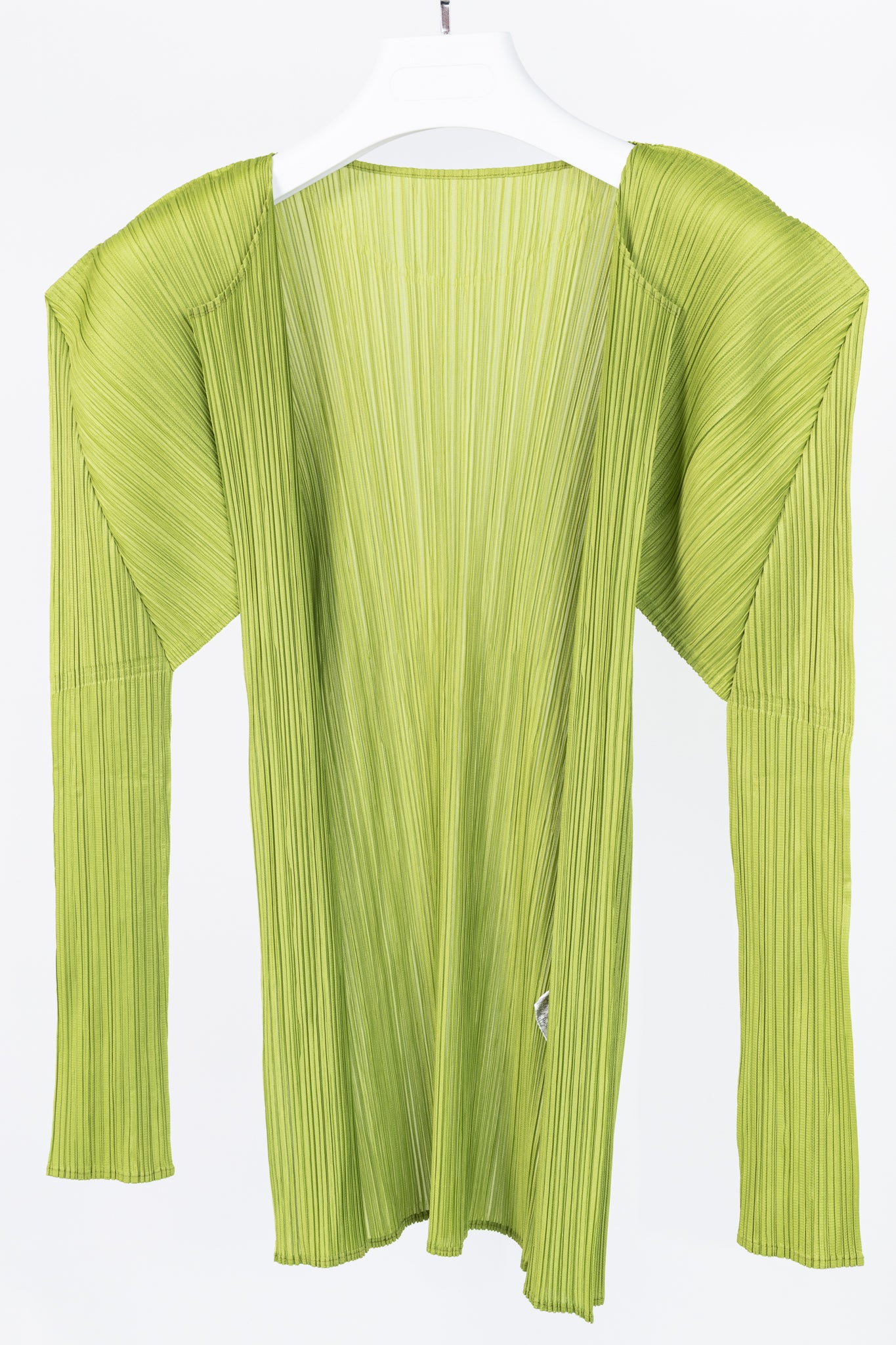 Pleats Please Issey Miyake Lime-Green Open-Front Cardigan