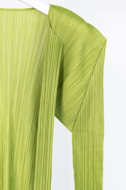 Pleats Please Issey Miyake Lime-Green Open-Front Cardigan