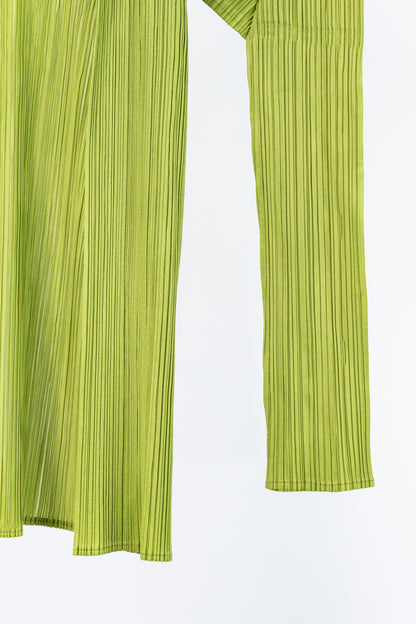 Pleats Please Issey Miyake Lime-Green Open-Front Cardigan
