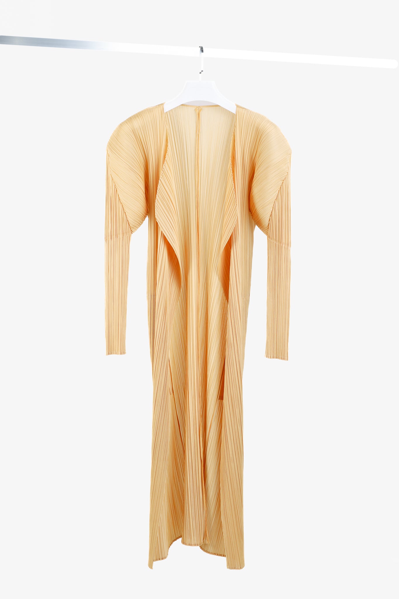 Issey Miyake Pleats Please Light Orange Pleated Long Open-Front Cardigan