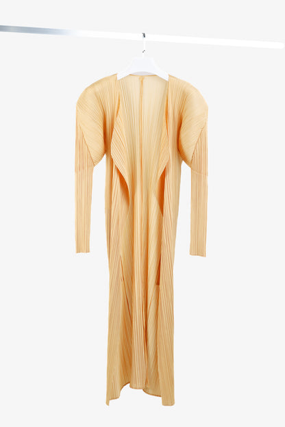 Issey Miyake Pleats Please Light Orange Pleated Long Open-Front Cardigan