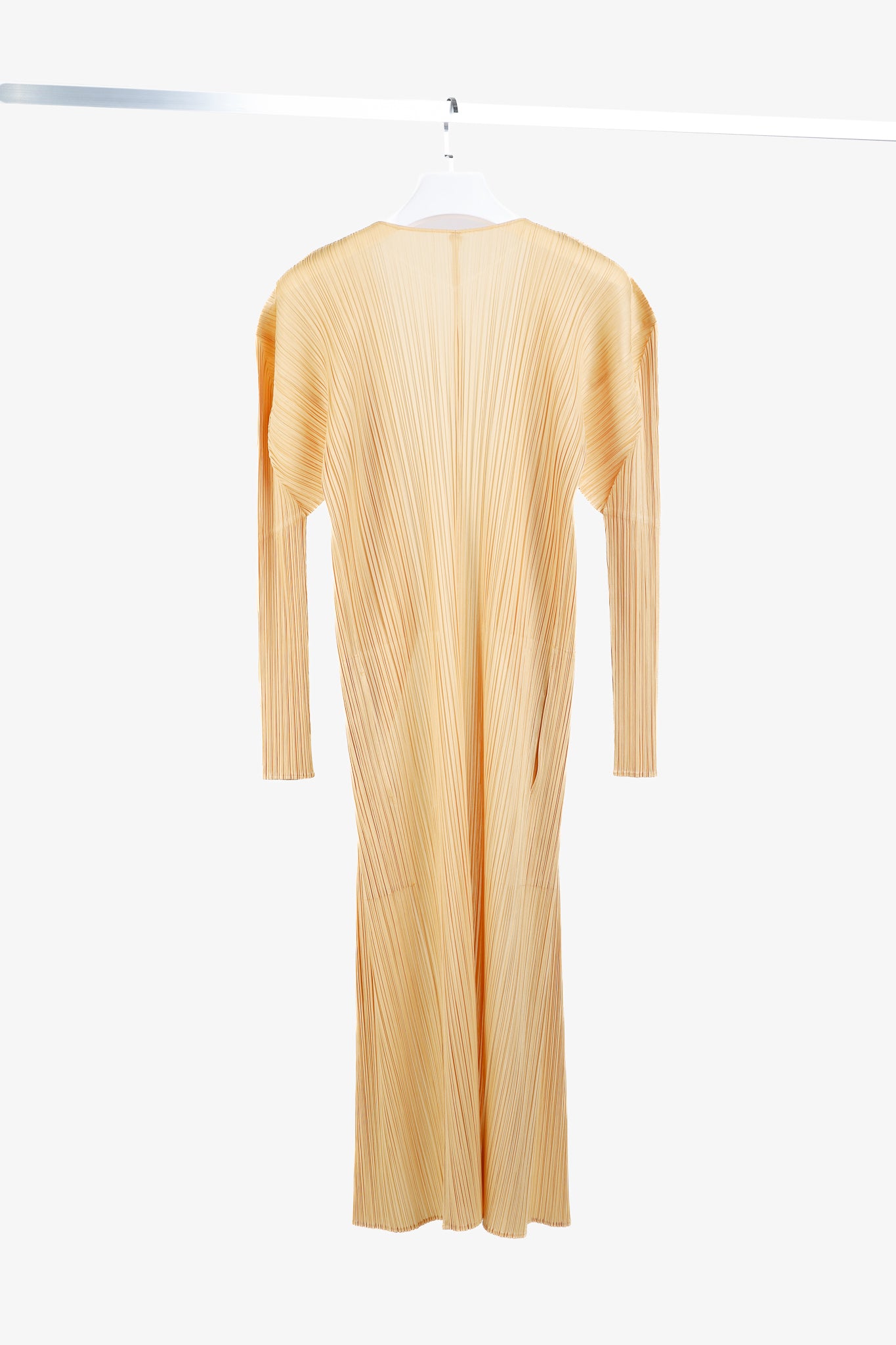 Issey Miyake Pleats Please Light Orange Pleated Long Open-Front Cardigan
