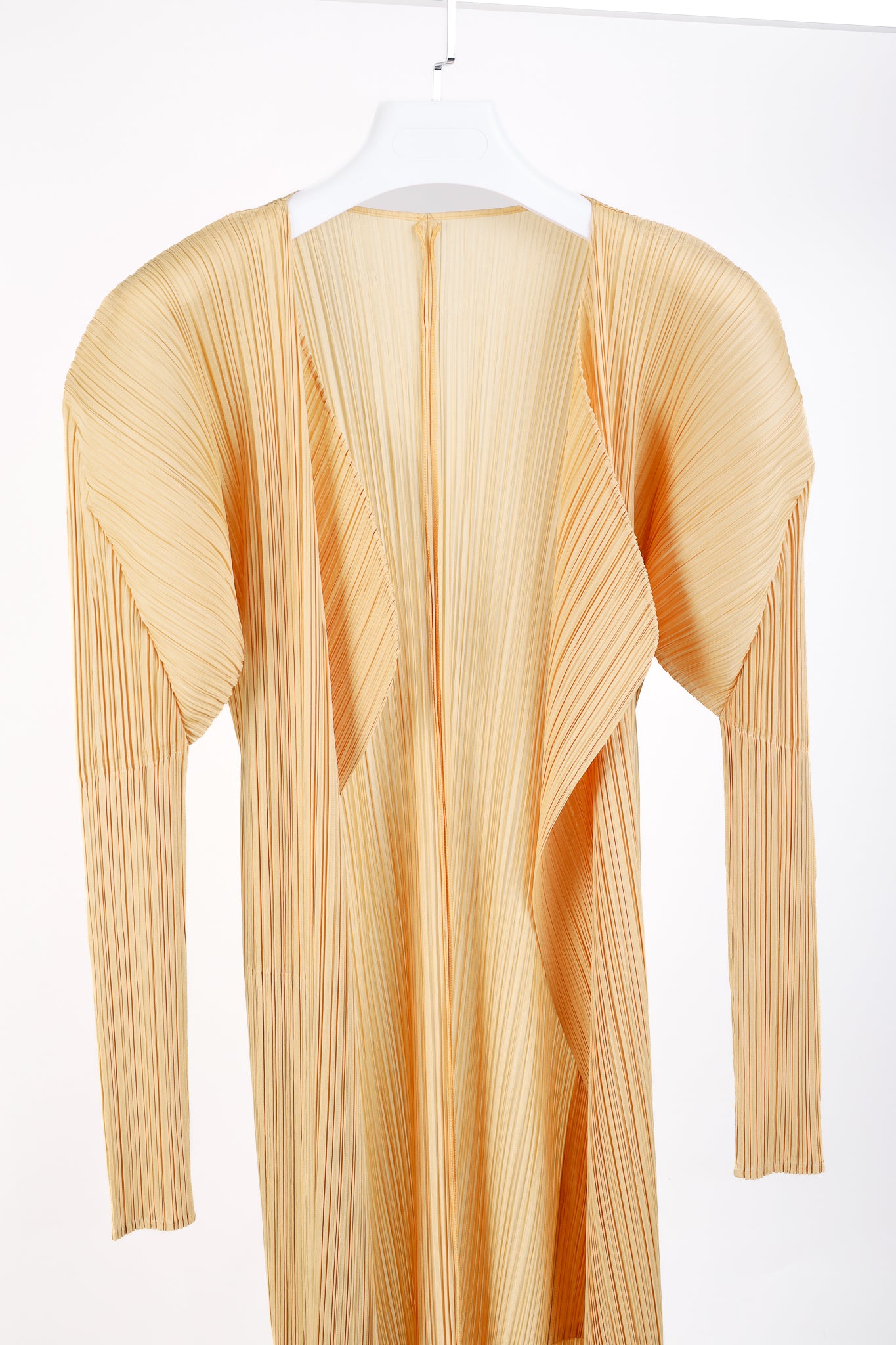 Issey Miyake Pleats Please Light Orange Pleated Long Open-Front Cardigan