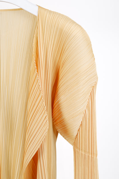 Issey Miyake Pleats Please Light Orange Pleated Long Open-Front Cardigan