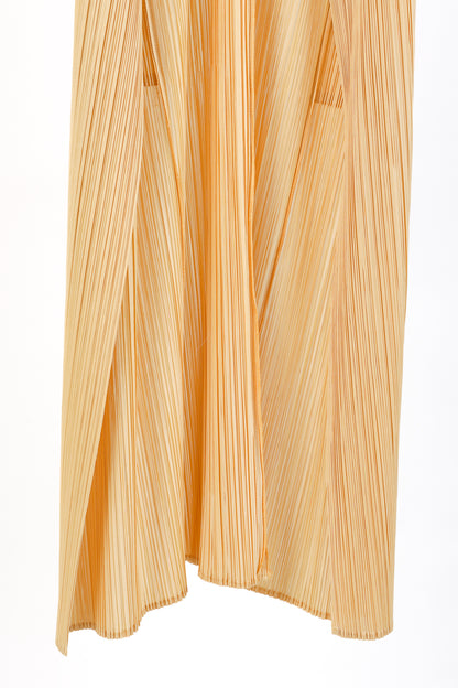 Issey Miyake Pleats Please Light Orange Pleated Long Open-Front Cardigan