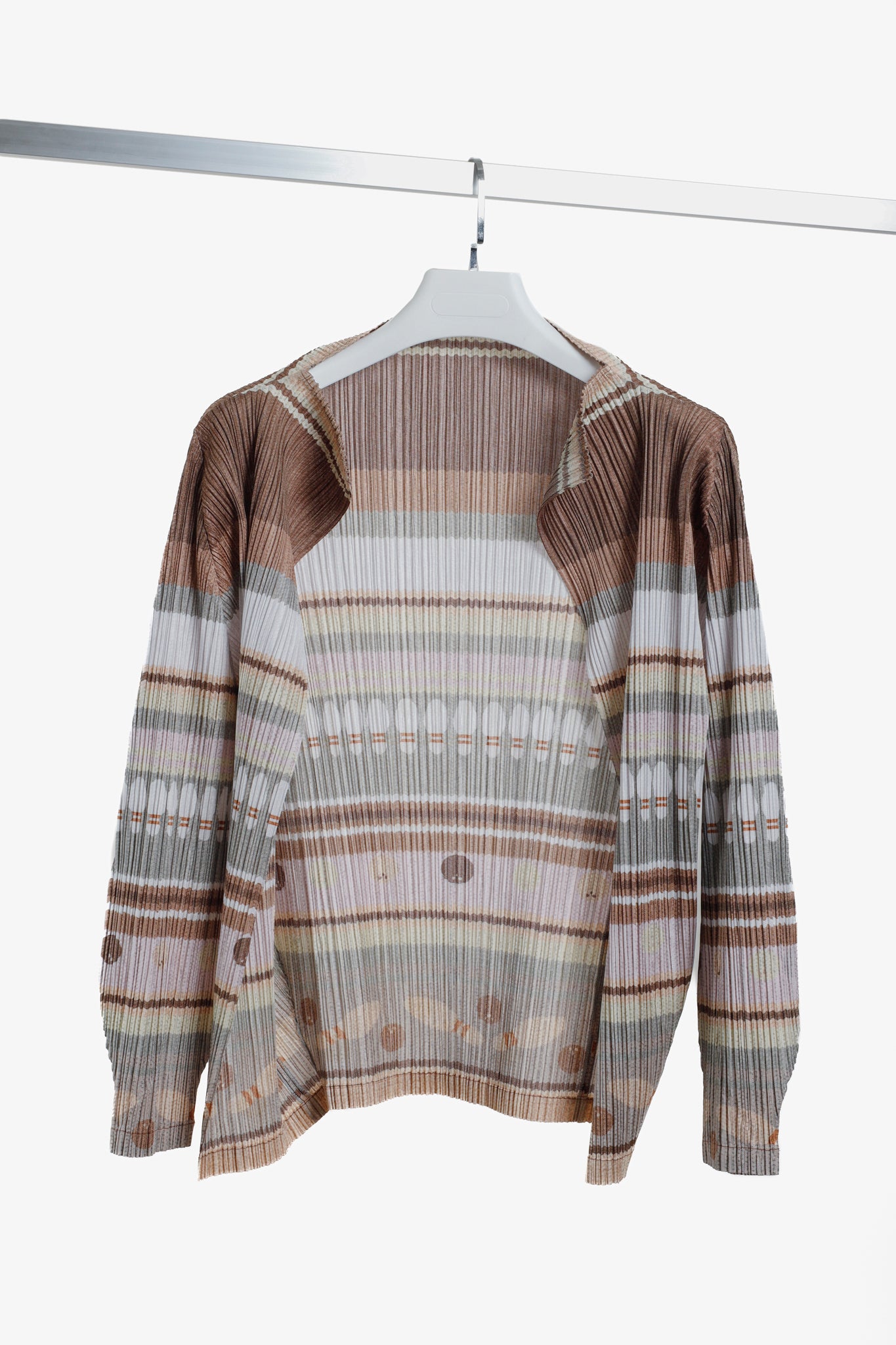 Issey Miyake Pleats Please Brown Purple Bowling Pin Cardigan