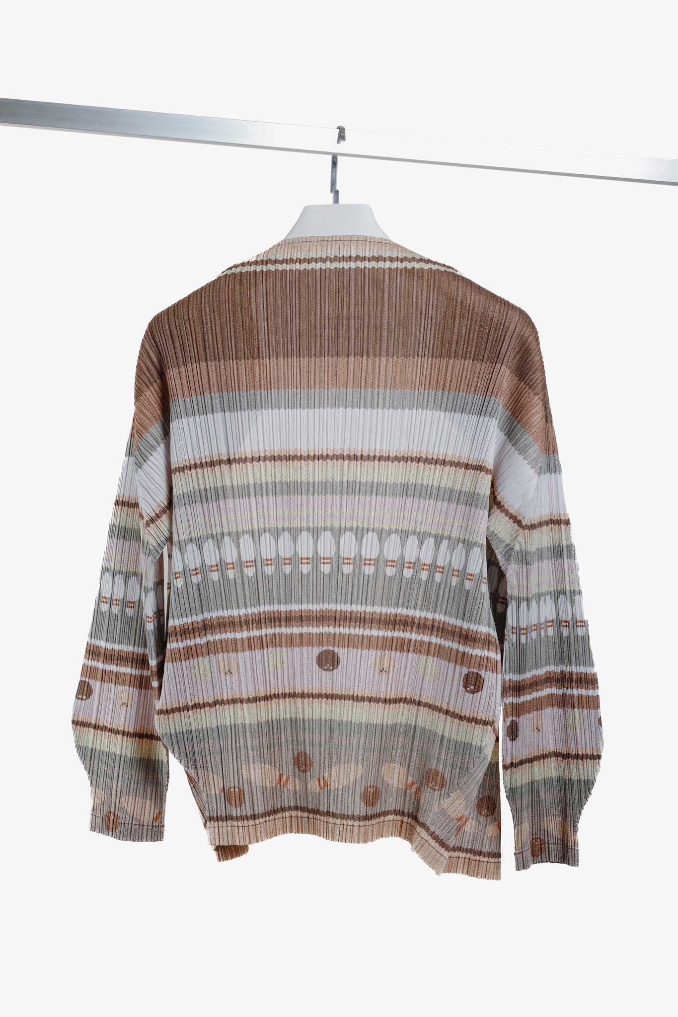 Issey Miyake Pleats Please Brown Purple Bowling Pin Cardigan