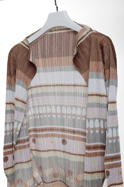 Issey Miyake Pleats Please Brown Purple Bowling Pin Cardigan