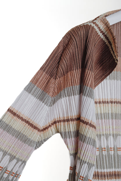 Issey Miyake Pleats Please Brown Purple Bowling Pin Cardigan