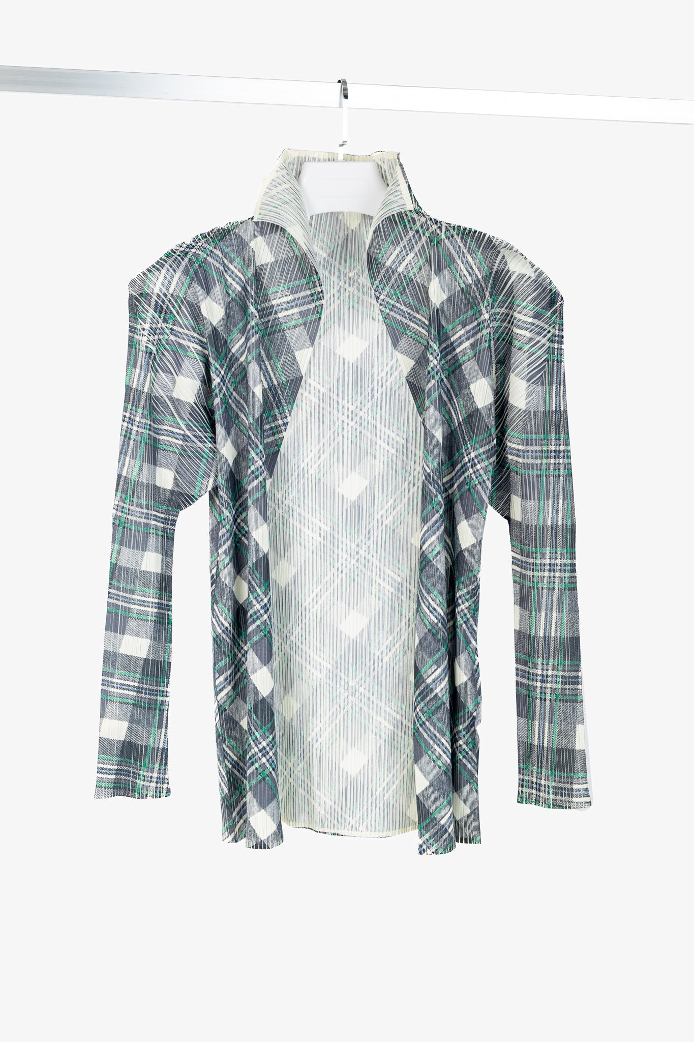 Pleats Please Issey Miyake Black & Green Plaid Open-Front Cardigan