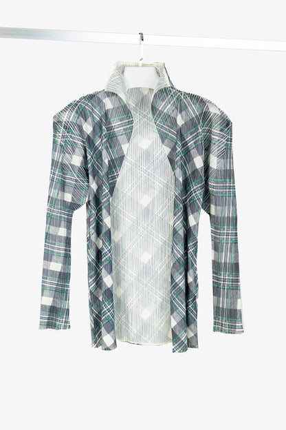 Pleats Please Issey Miyake Black & Green Plaid Open-Front Cardigan