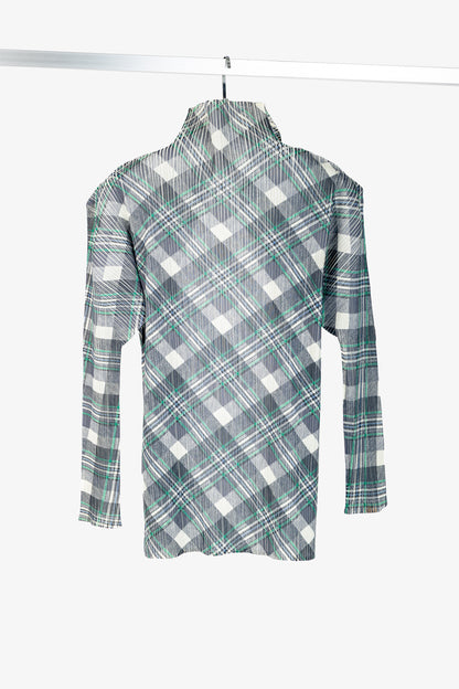Pleats Please Issey Miyake Black & Green Plaid Open-Front Cardigan