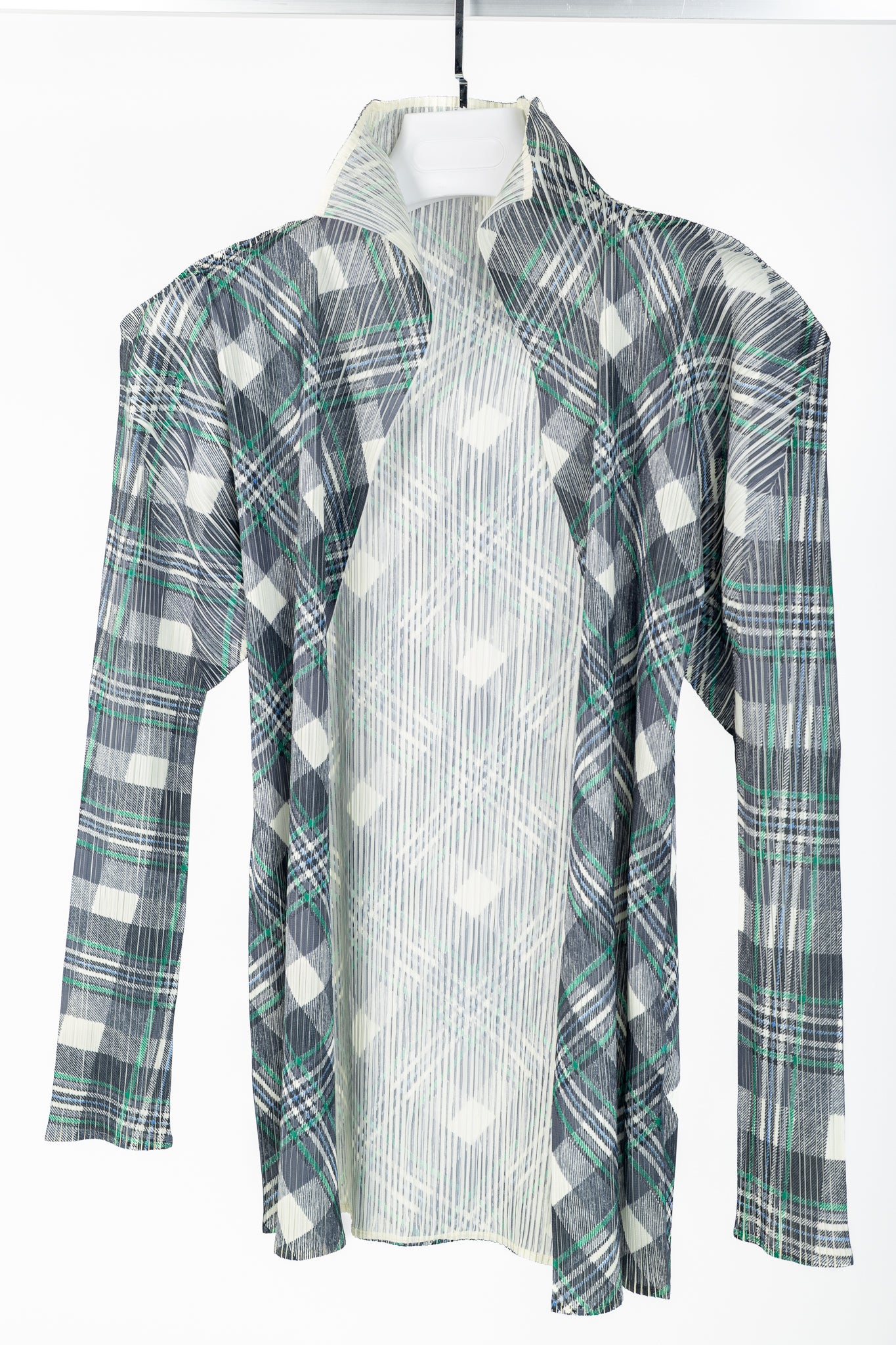 Pleats Please Issey Miyake Black & Green Plaid Open-Front Cardigan