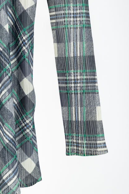 Pleats Please Issey Miyake Black & Green Plaid Open-Front Cardigan