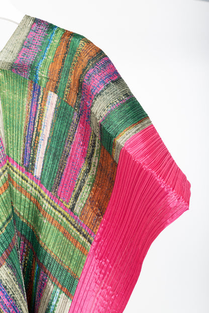 Pleats Please Issey Miyake Green & Pink Abstract-Print Shawl