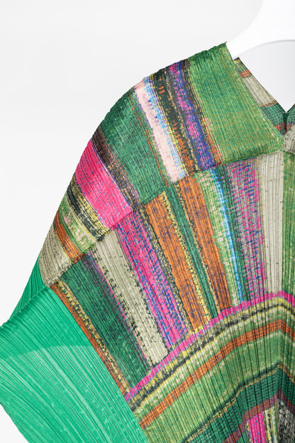 Pleats Please Issey Miyake Green & Pink Abstract-Print Shawl