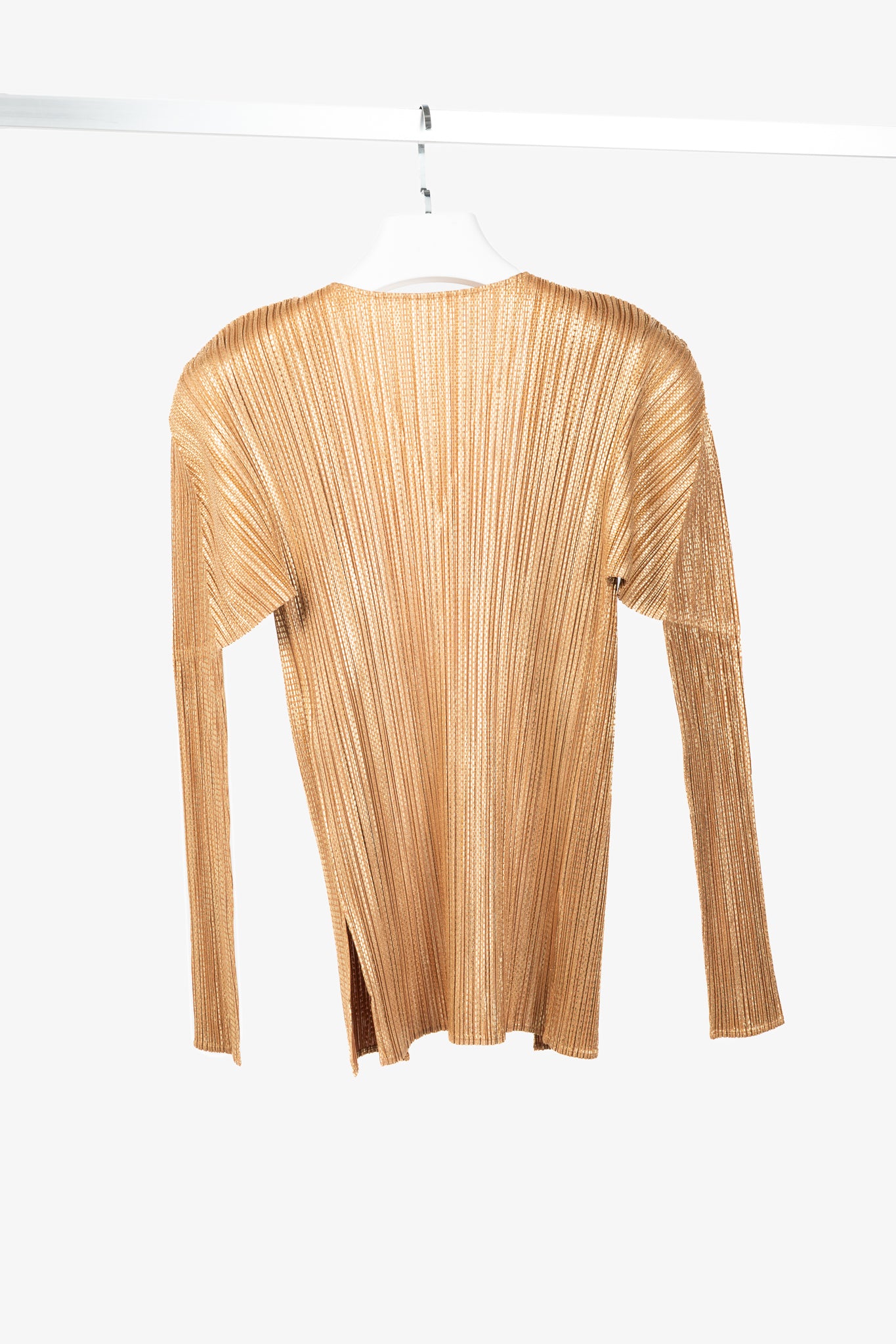 Pleats Please Issey Miyake Terracotta Metallic-Pattern Open-Front Cardigan