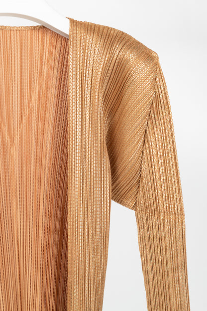 Pleats Please Issey Miyake Terracotta Metallic-Pattern Open-Front Cardigan