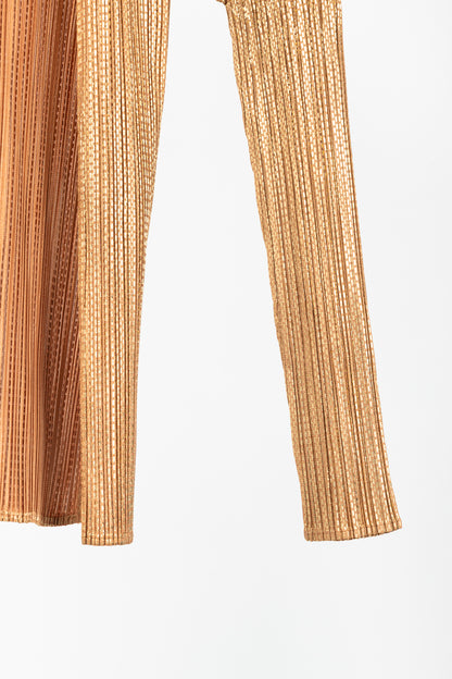 Pleats Please Issey Miyake Terracotta Metallic-Pattern Open-Front Cardigan