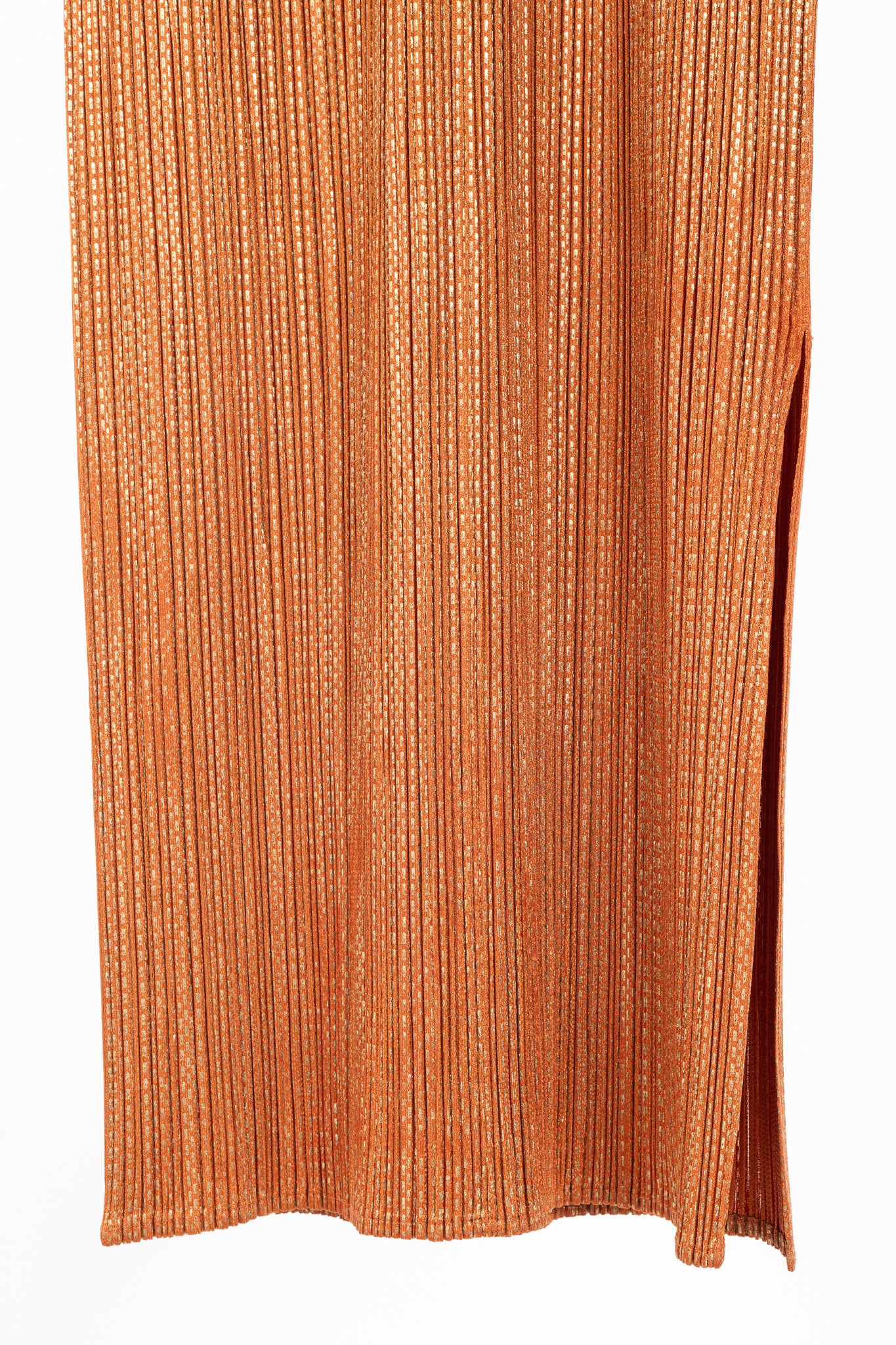 Pleats Please Issey Miyake Orange Metallic-Pattern Sleeveless Maxi Dress
